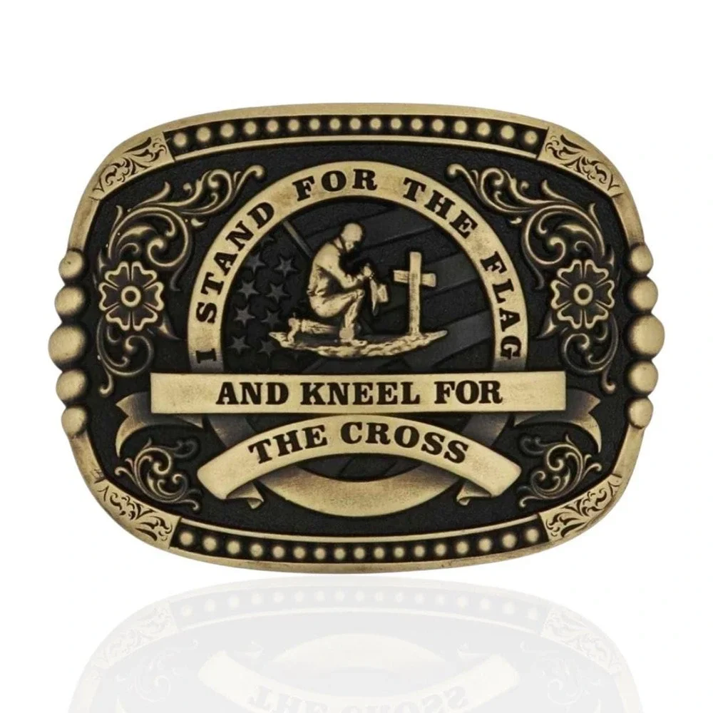 Montana Silversmiths Kneel For The Cross Patriotic Belt Buckle Retail $50 -‎ NEW